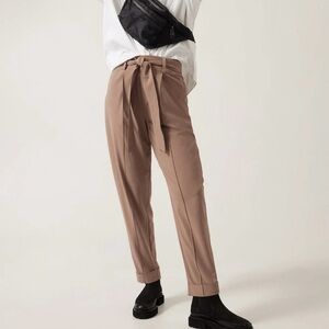 Athleta Womens Cardiff Pant Size 10 Rustic Beige Brown Tie Waist Cuffed #882681